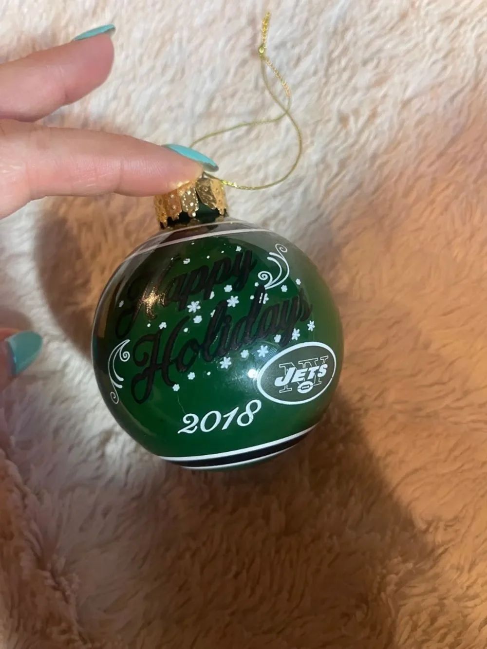 Green New York Jets 'Happy Holidays' Glass Ornament - 2018